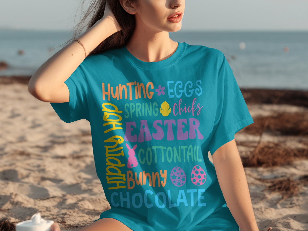 Fun Easter Themed Shirt with Colorful Spring Graphics