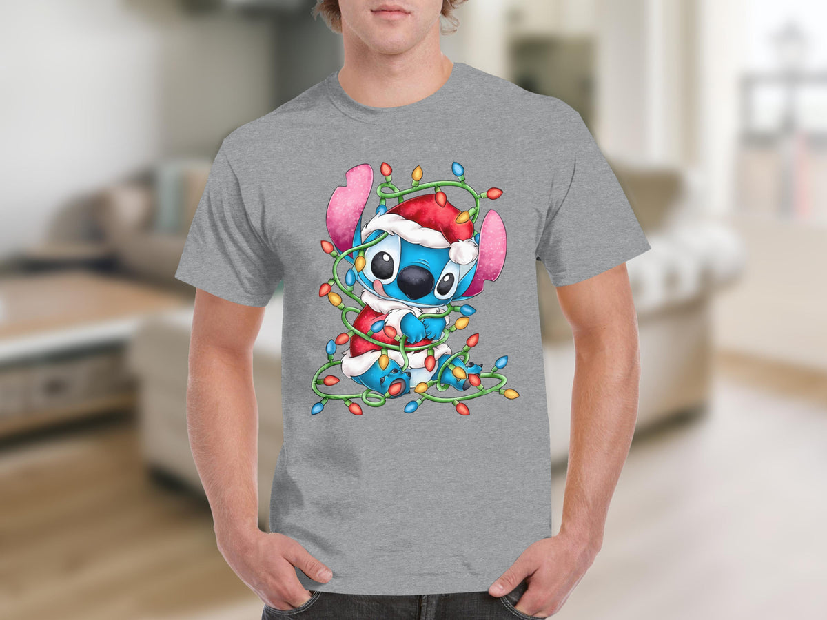 Stitch Wrapped in Christmas Lights T-Shirt
