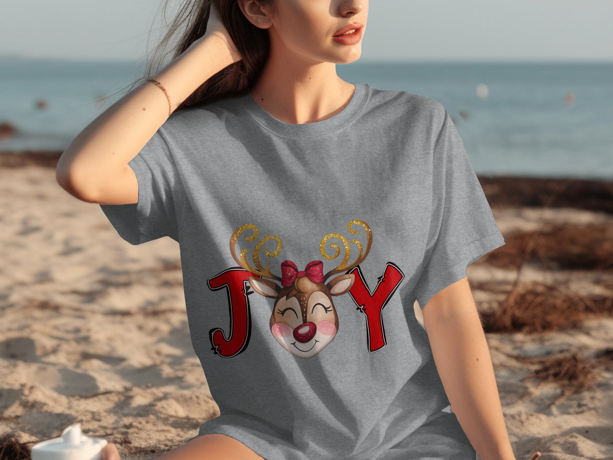 Joy Reindeer Graphic T-Shirt Holiday Design