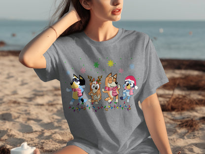 Festive Cartoon Characters Holiday Graphic Tee