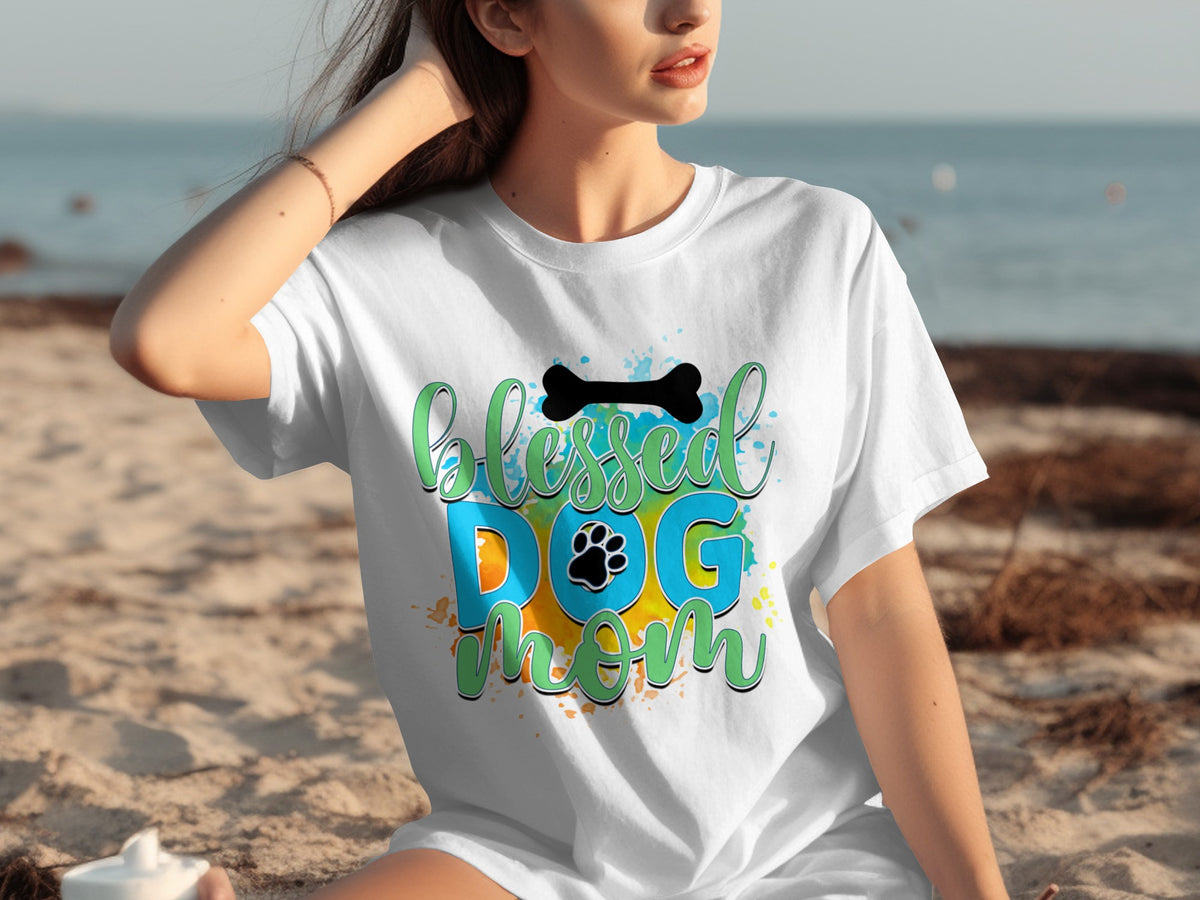 Blessed Dog Mom Colorful Print T-Shirt