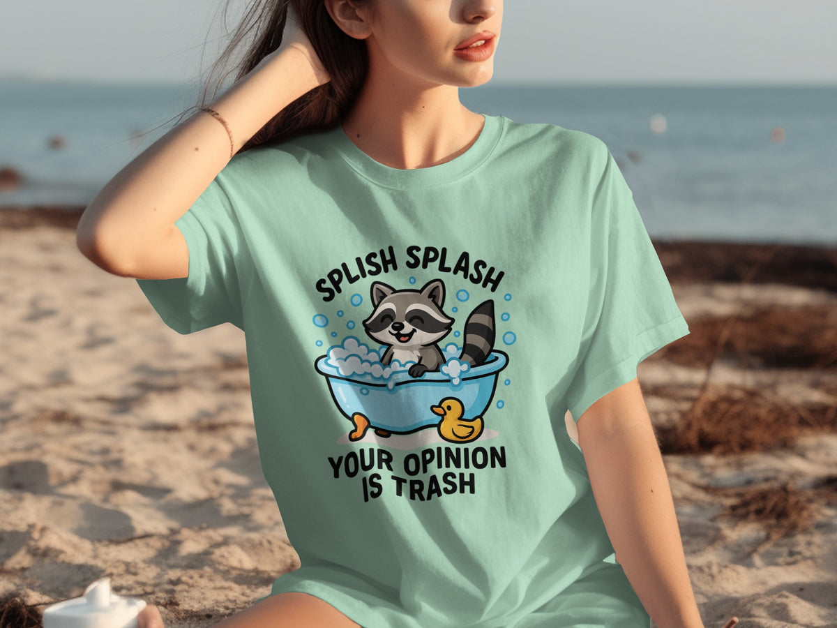 Splish Splash Raccoon Graphic Tee with Funny Text