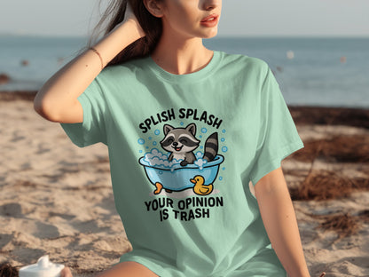 Splish Splash Raccoon Graphic Tee with Funny Text