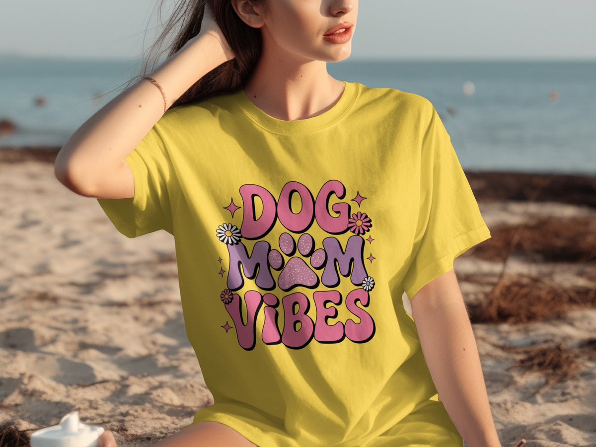 Dog Mom Vibes Colorful Paw Print Graphic T-shirt