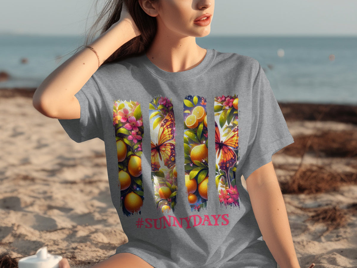 Colorful Butterfly and Orange Design Sunny Days Shirt