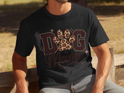 Dog Mama Leopard Print Paw Graphic T-Shirt