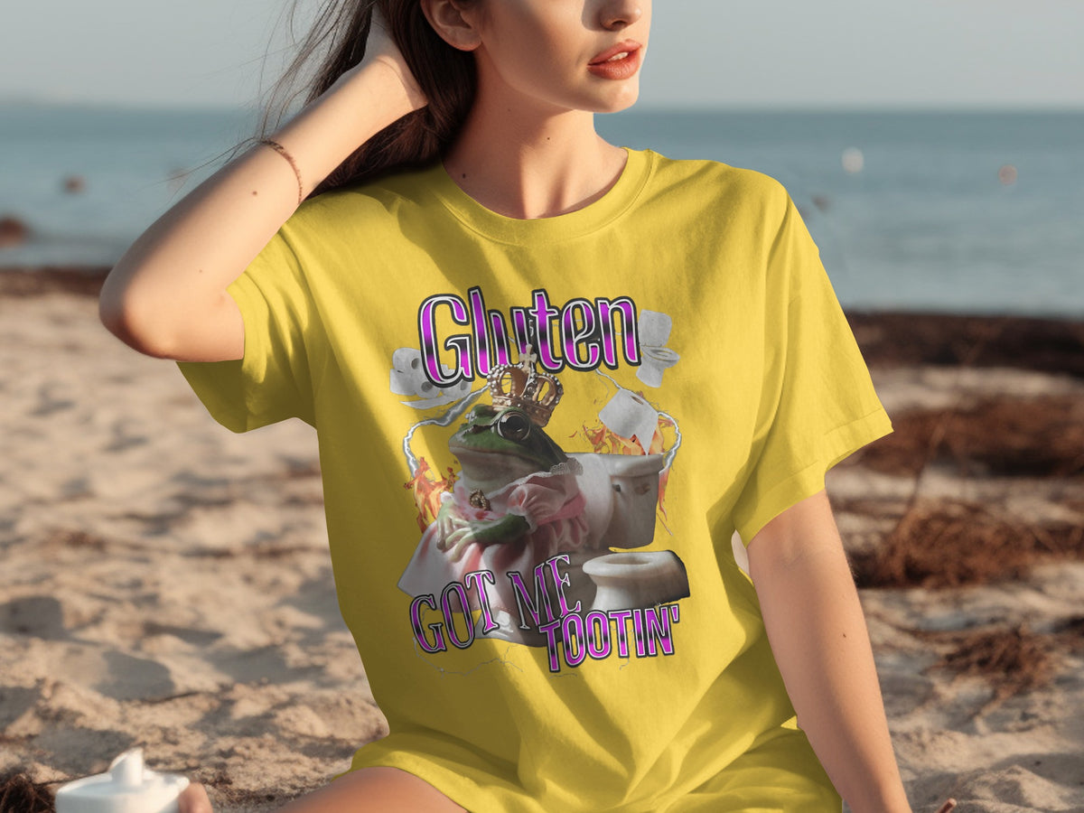 Gluten Got Me Tootin' Funny T-shirt for Beach Days
