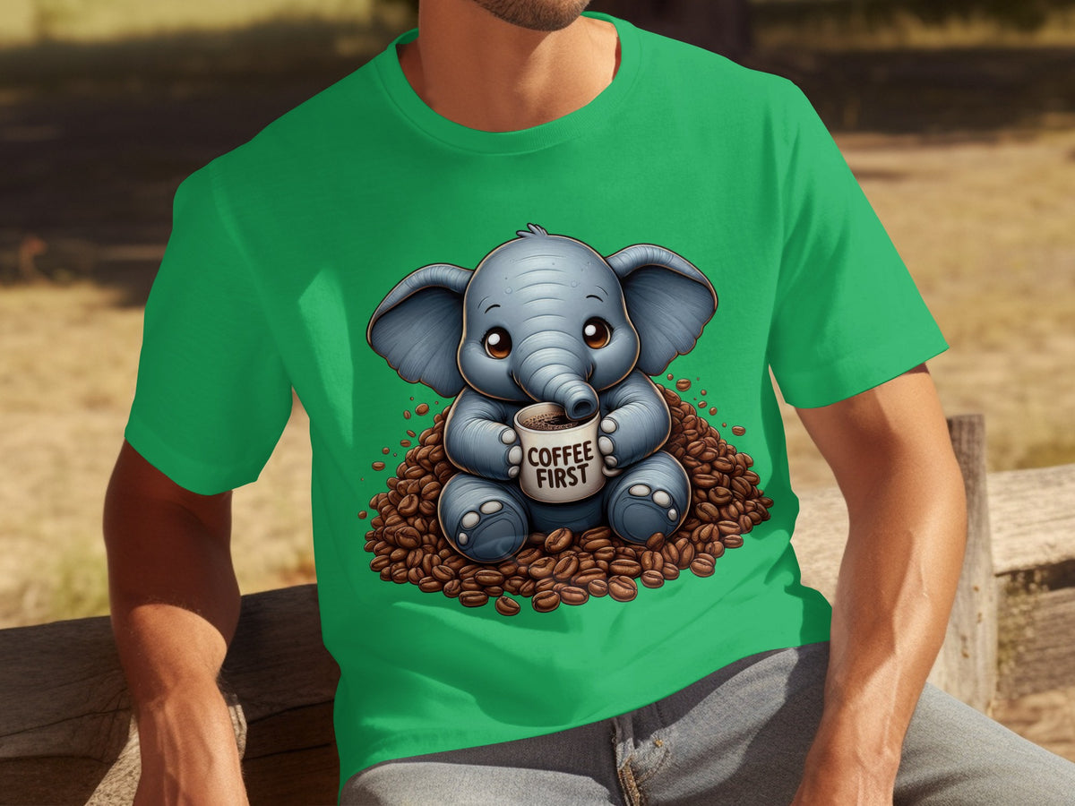 Adorable Elephant Coffee First Graphic T-Shirt