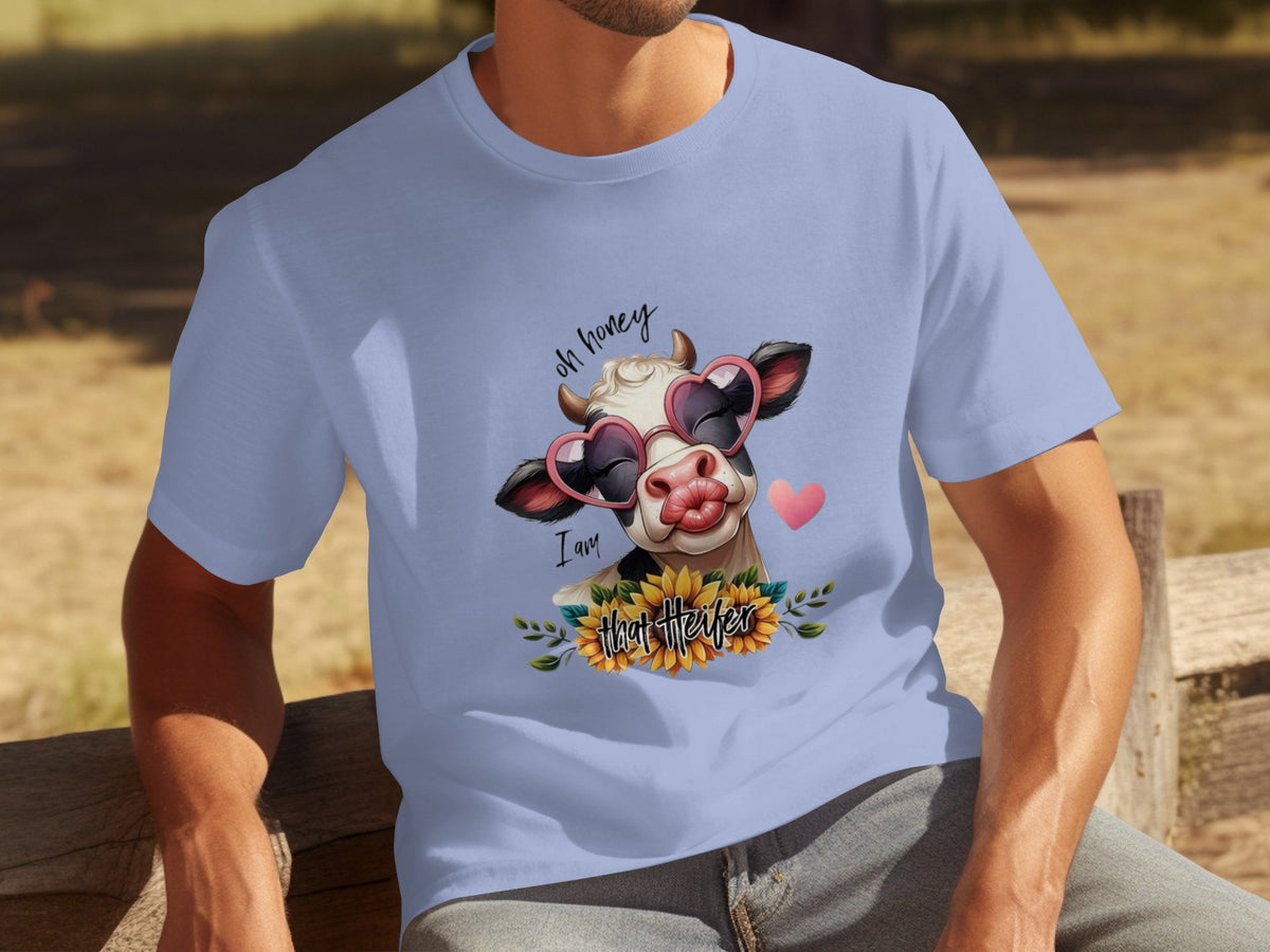 Cute Cow I Am That Heifer Heart and Sunflower Tshirt