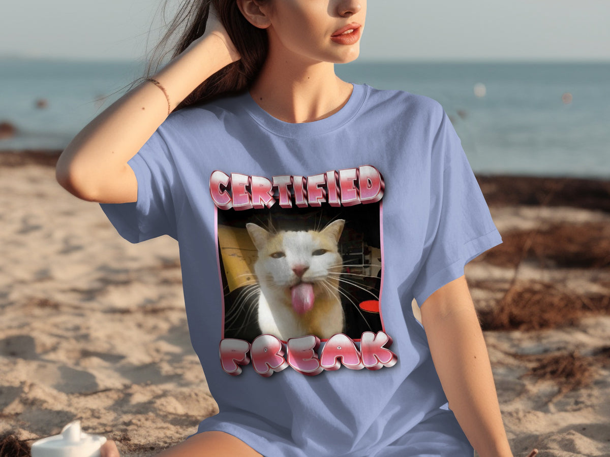 Certified Freak Cat Graphic T-Shirt for Beach Wear