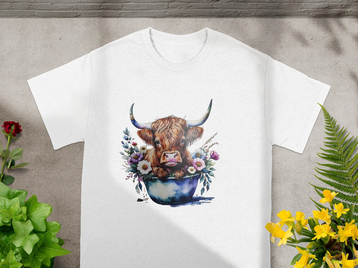 Highland Cow With Floral Arrangement T-Shirt