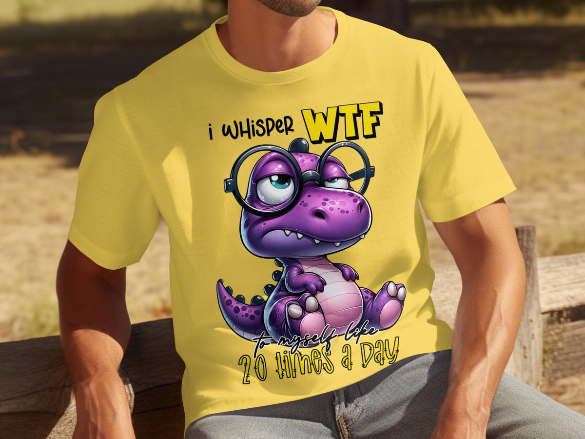 I Whisper WTF Purple Dino T-Shirt Retro Style