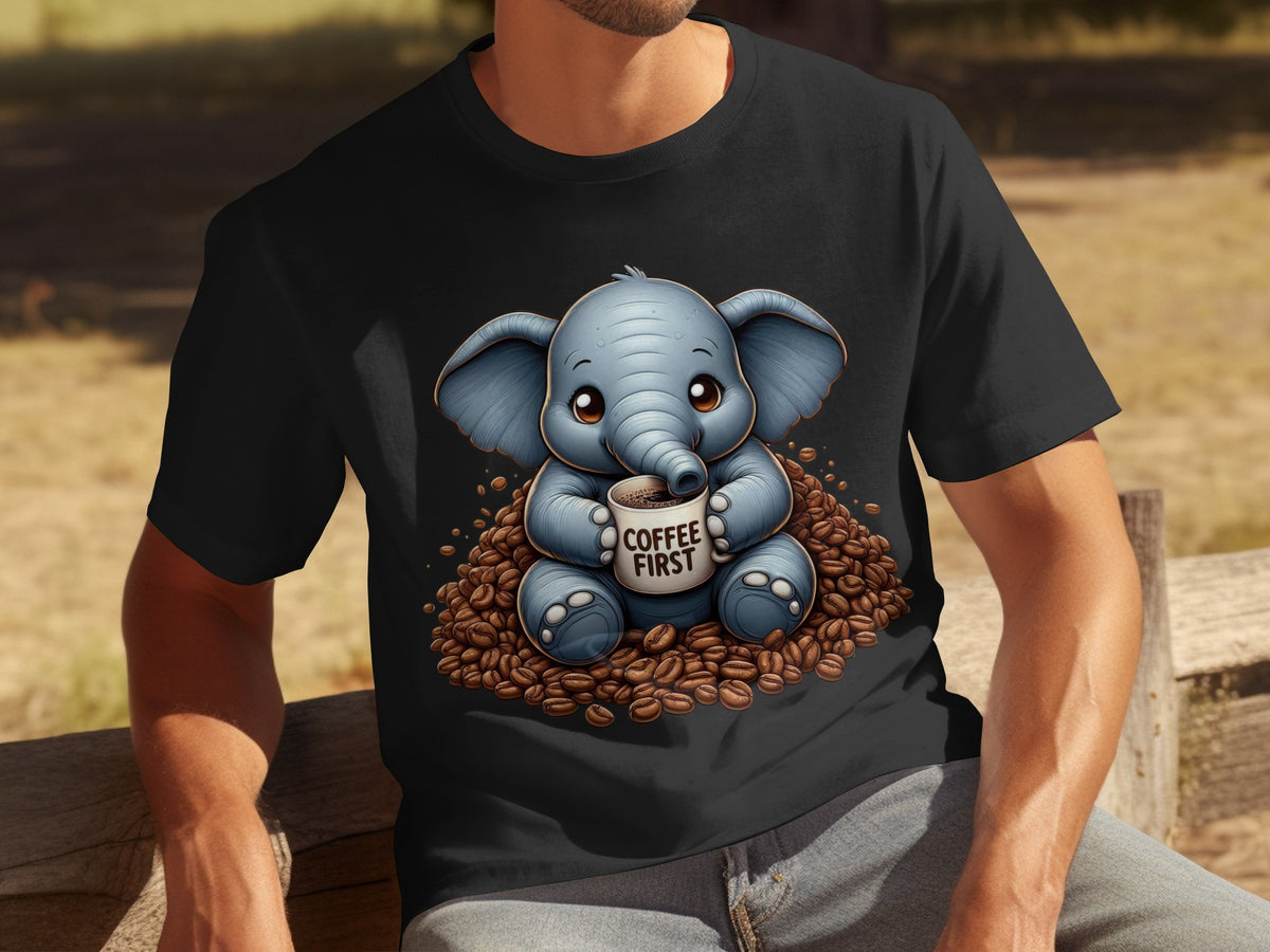 Cute Elephant Holding Coffee First T-Shirt