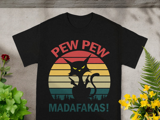 Funny Cat with Gun Pew Pew Madafakas! T-Shirt