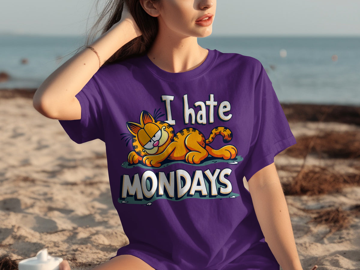 I Hate Mondays Garfield Graphic Purple Shirt