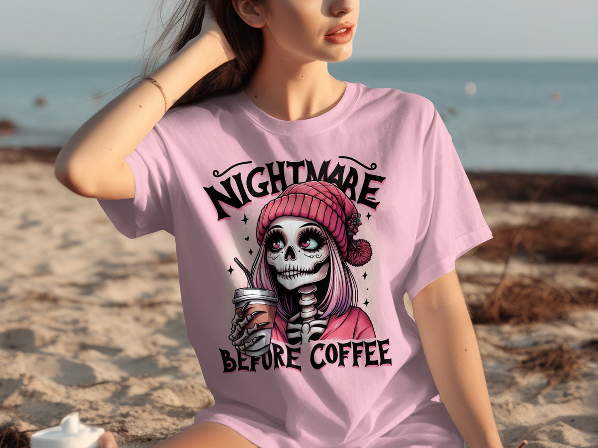 Nightmare Before Coffee Skeleton Artwork T-Shirt