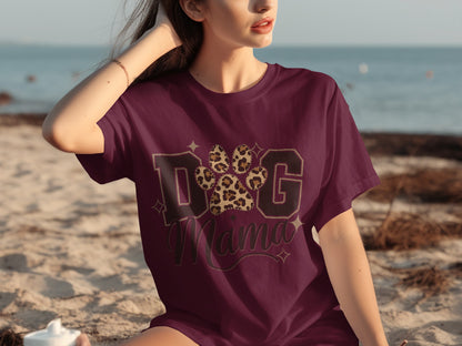 Dog Mama Leopard Print Casual T-shirt For Pet Lovers