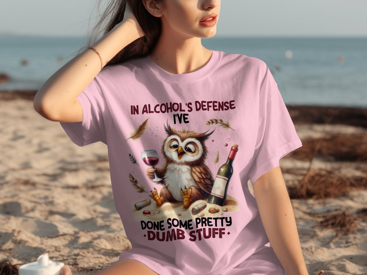 In Alcohol's Defense Funny Owl Graphic T-Shirt