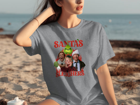 Santa's Sleighers T-Shirt with Festive Characters Print