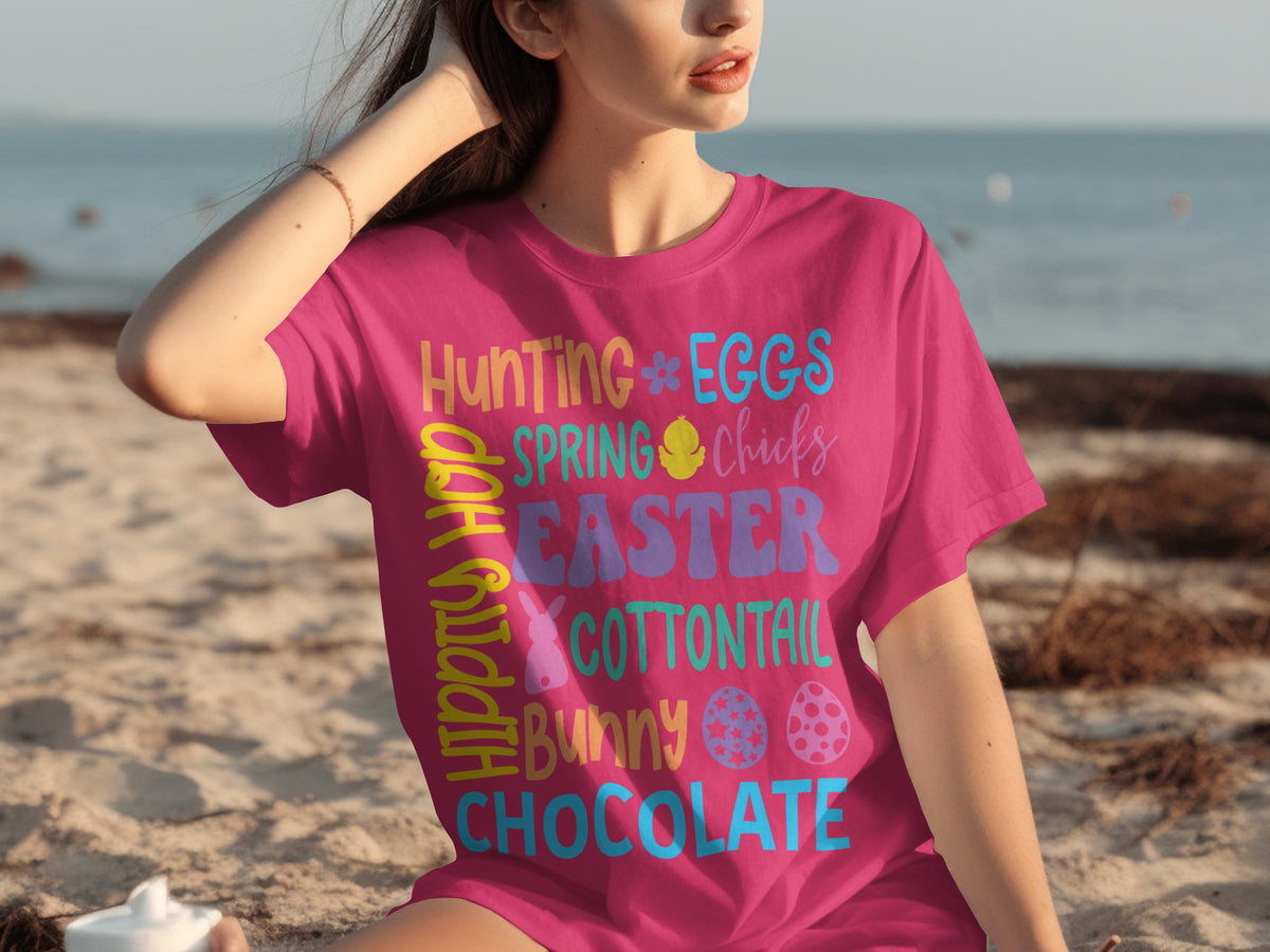 Vibrant Easter Eggs Chicks Bunny Graphic T-Shirt