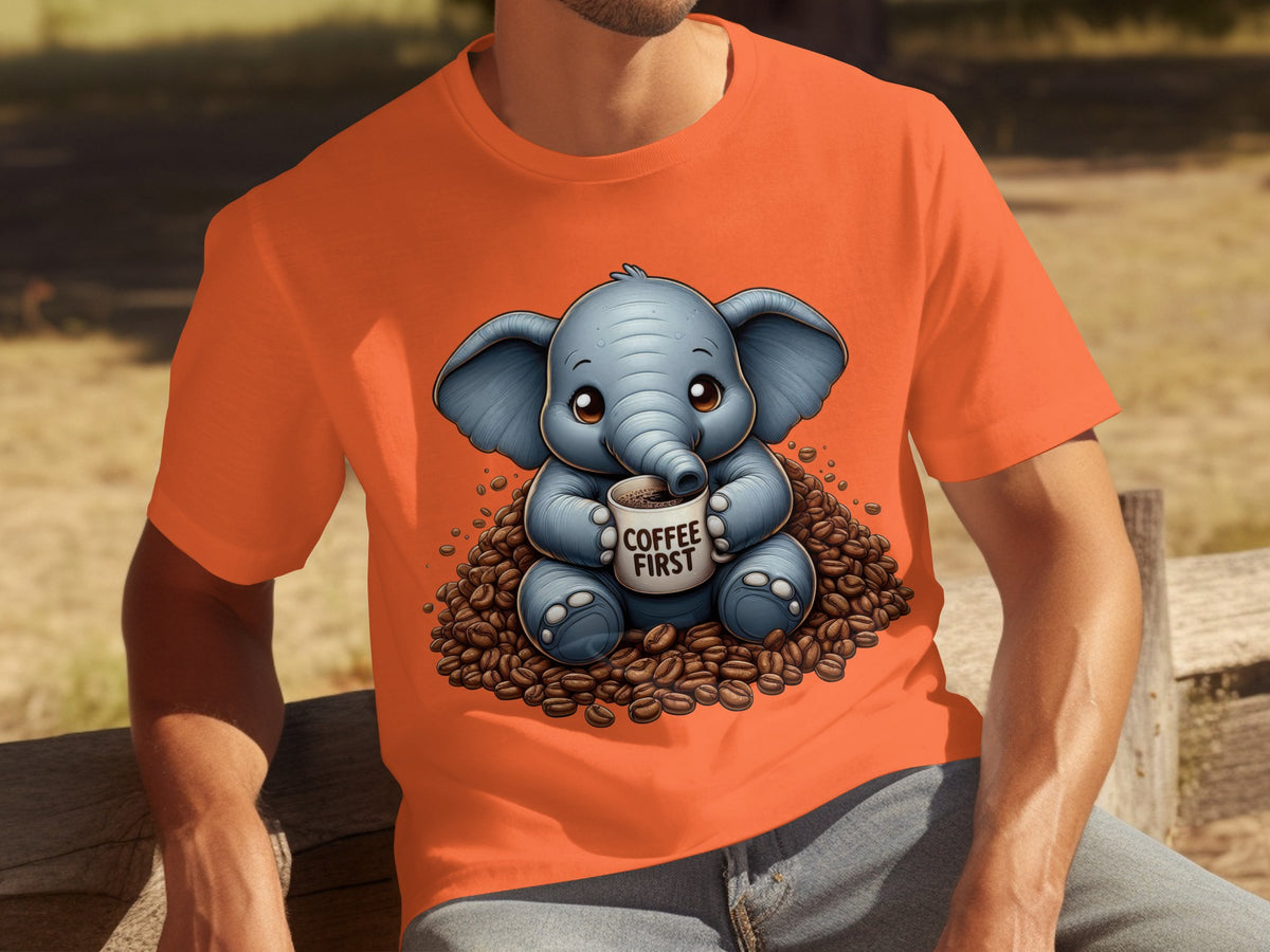 Cute Elephant Coffee First Design T Shirt for Coffee Lovers