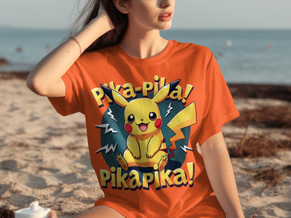 Pikachu Pika Pika Vibrant Graphic Orange T-Shirt