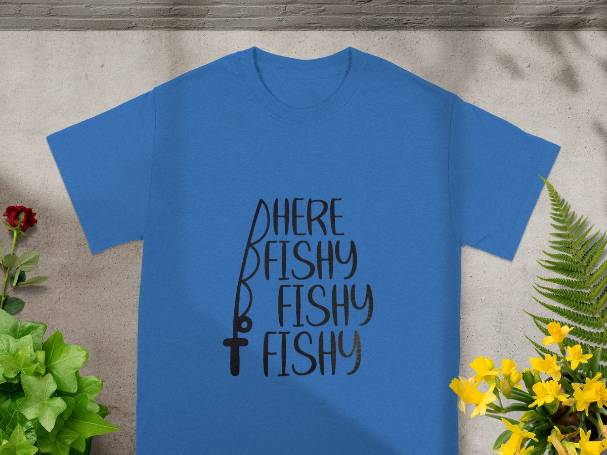 Here Fishy Fishy Fishy Blue Graphic Tee