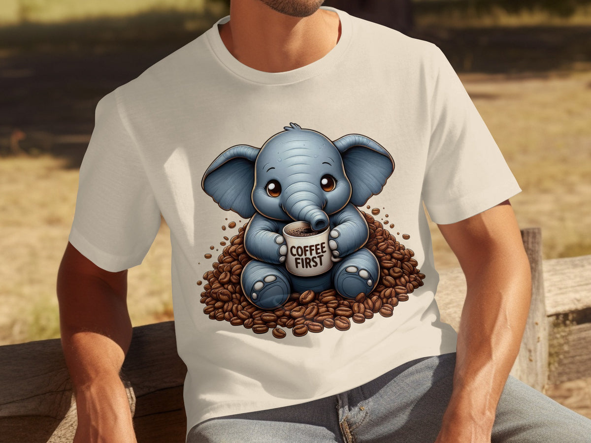 Cute Elephant with Coffee First T-shirt Design