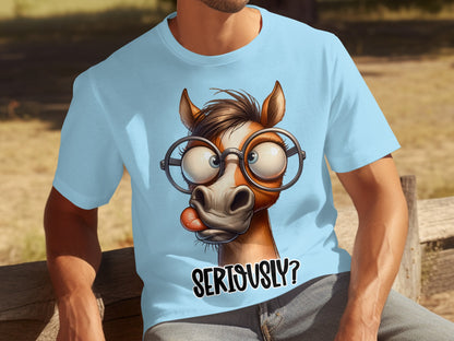 Seriously Cartoon Horse Face Design T-Shirt
