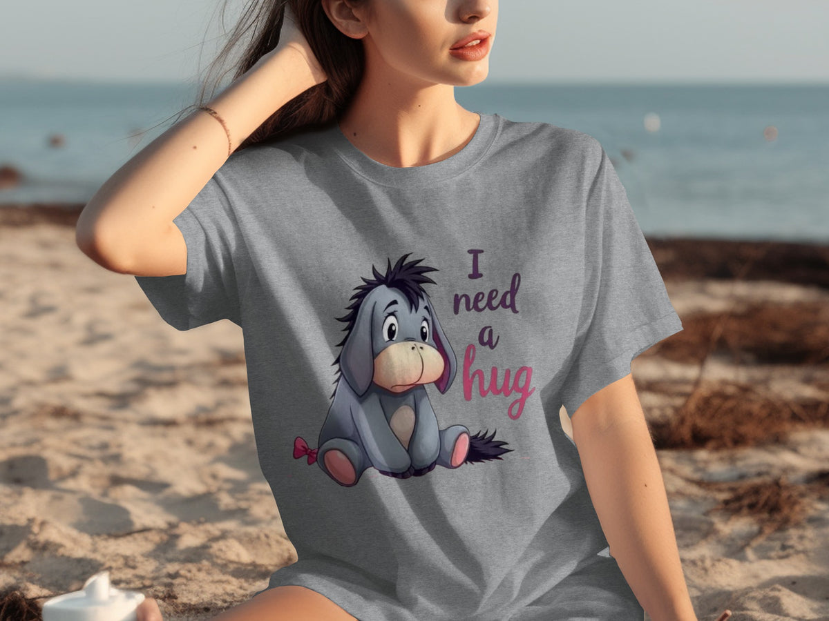 I Need a Hug Eeyore Cartoon Cute Graphic T-Shirt