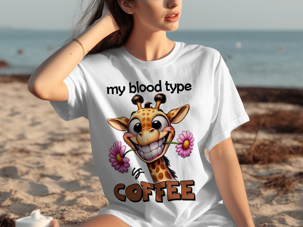 My Blood Type is Coffee Giraffe Graphic T-Shirt