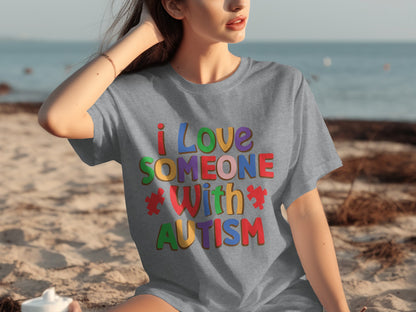 I Love Someone With Autism Colorful Design Shirt