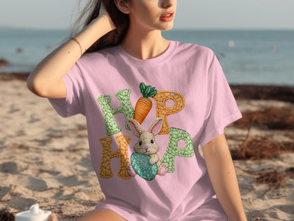 Hop Hop Easter Bunny Carrot Printed T-shirt