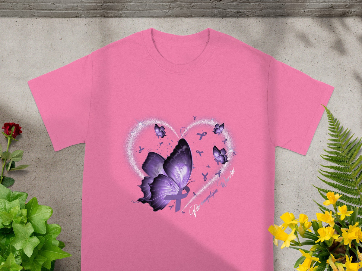Fibromyalgia Warrior Pink T-Shirt with Butterfly Design