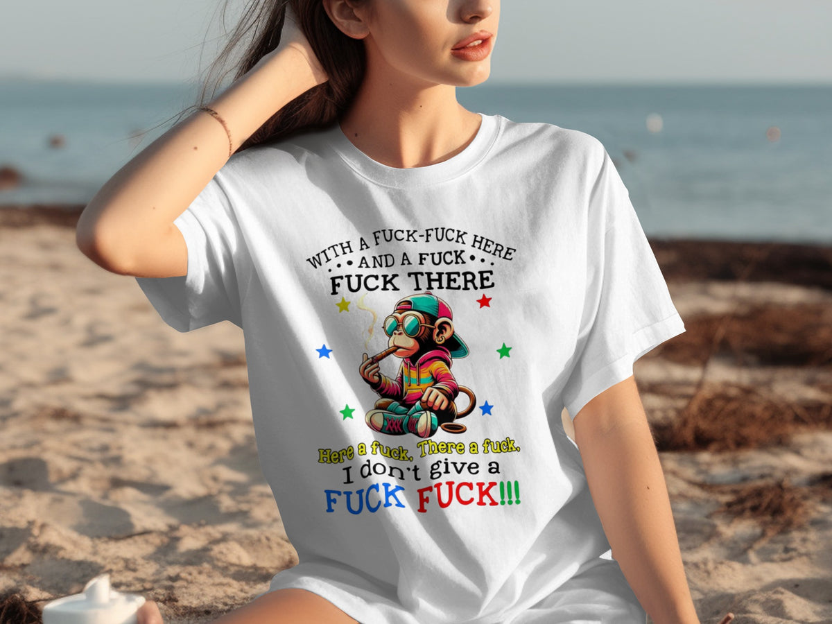 Colorful Monkey Swearing Design Comical Graphic T-shirt