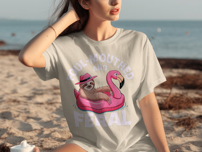 Foul-Mouthed And Feral Sloth And Flamingo T-shirt