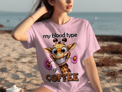 My Blood Type is Coffee Funny Giraffe T-Shirt