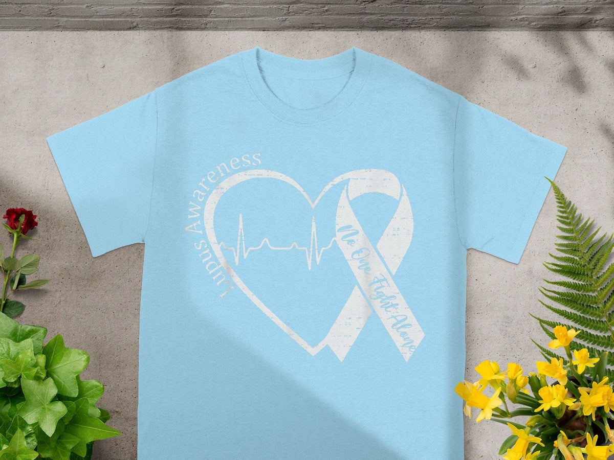 Lupus Awareness Heartbeat Ribbon No One Fights Alone Tee