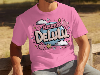 Certified Delulu Pink T-shirt with Fun Cartoon Design
