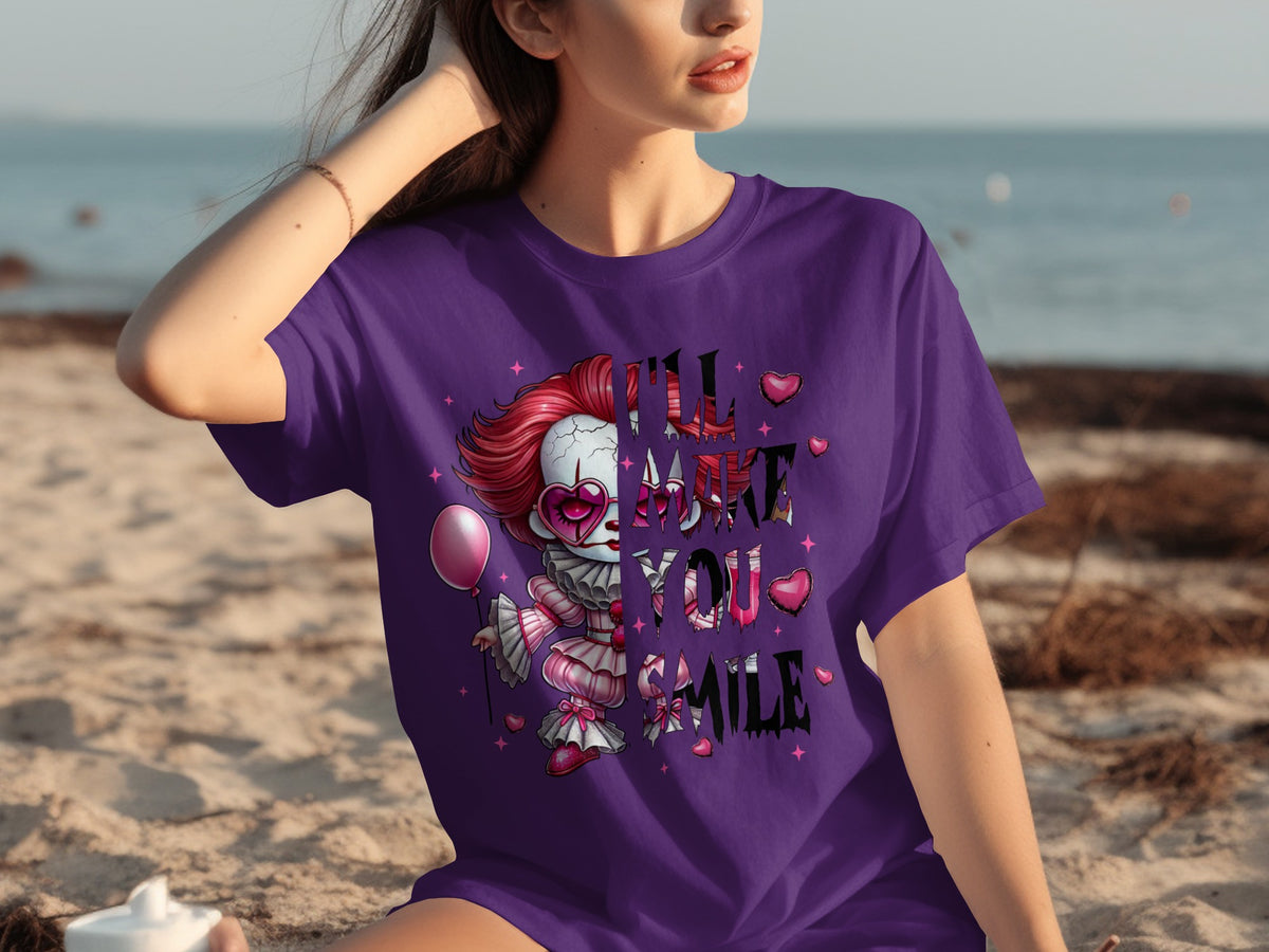 I'll Make You Smile Creepy Clown Graphic T-Shirt