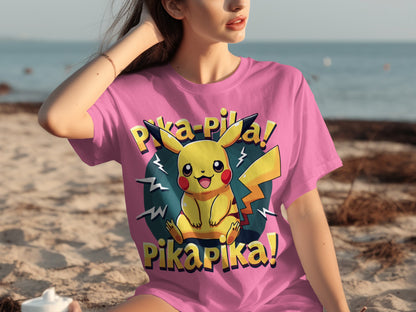 Pink Pika Pika Pikachu Graphic Tee Shirt for Fans