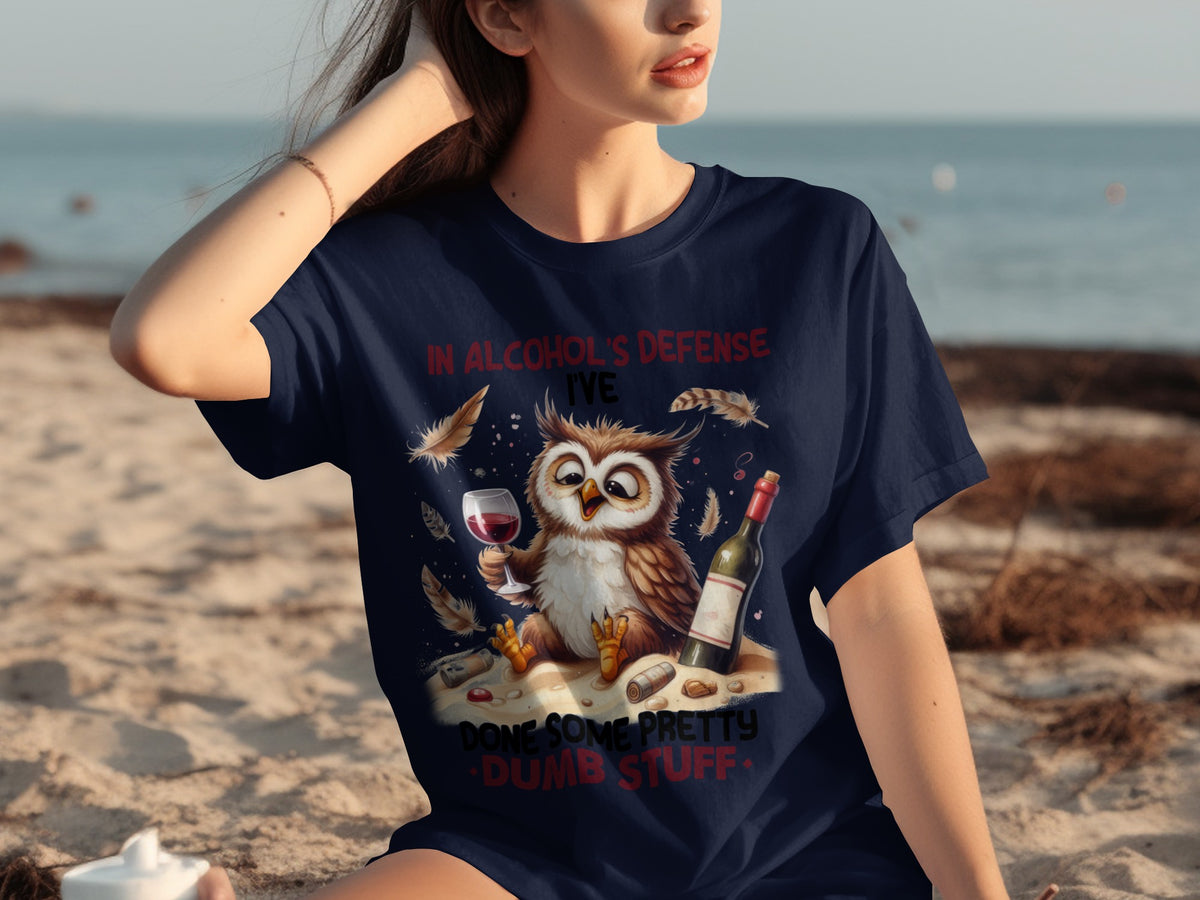 Funny Owl In Alcohol's Defense I've Done Some Dumb Stuff Shirt