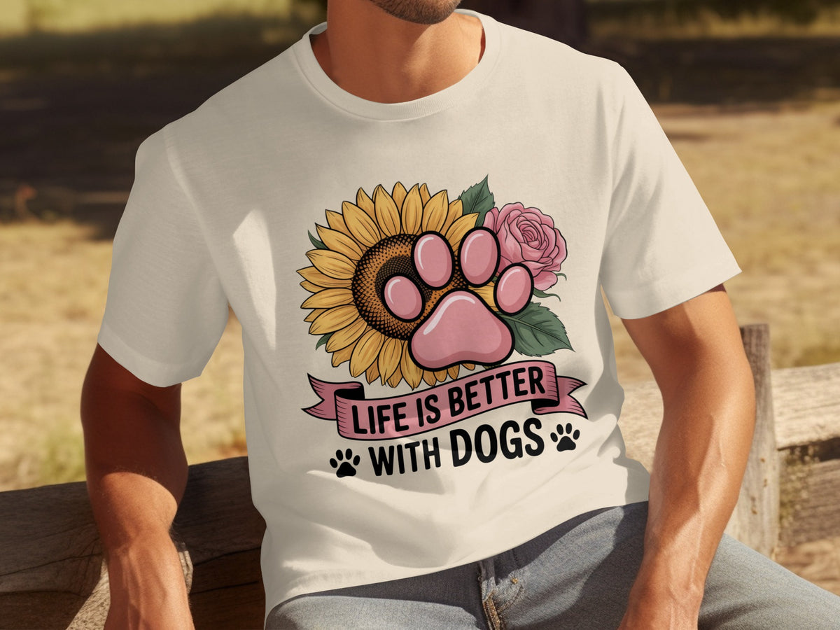 Life is Better with Dogs Sunflower and Rose T-Shirt