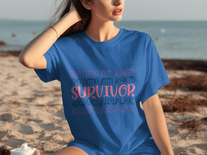 Survivor Graphic Tee with Multicolor Lettering Design