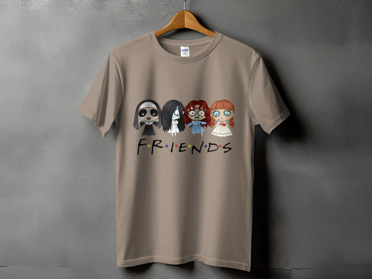 T-shirt with cartoon horror characters and the word "FRIENDS".