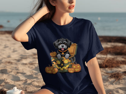 Halloween Puppy Design with Multiple Pumpkins T-shirt