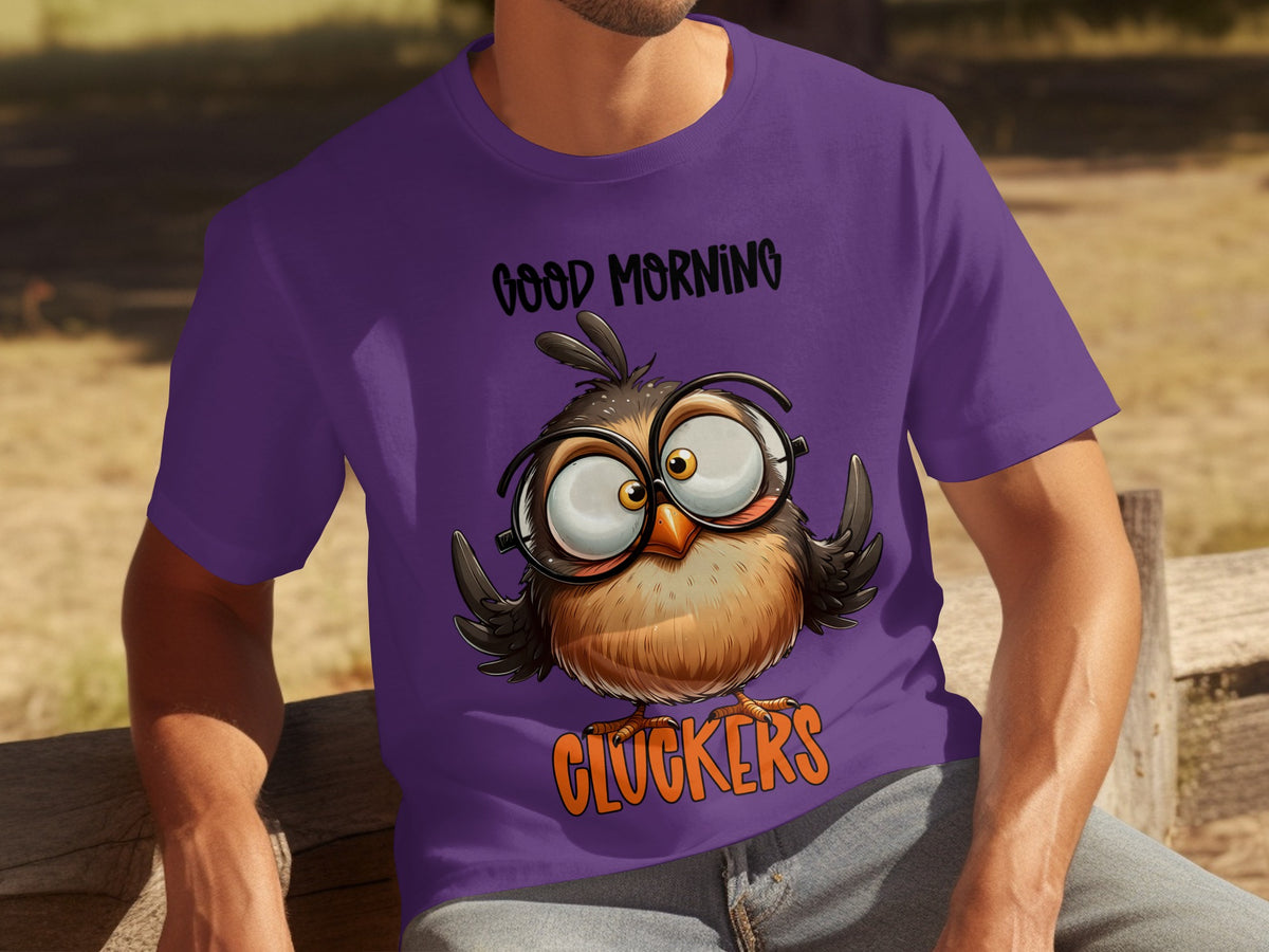 Good Morning Cluckers Funny Owl Design T-Shirt