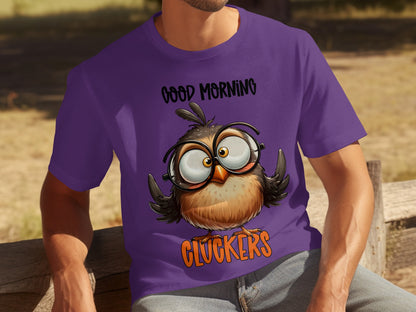Good Morning Cluckers Funny Owl Design T-Shirt