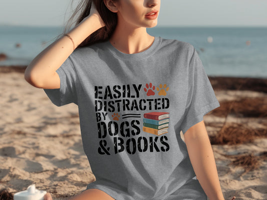 Easily Distracted by Dogs and Books Graphic Tee