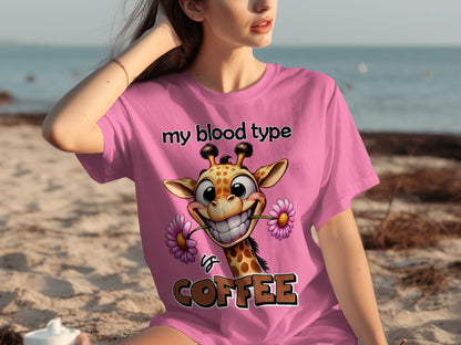 My Blood Type is Coffee Funny Cute Giraffe T-Shirt